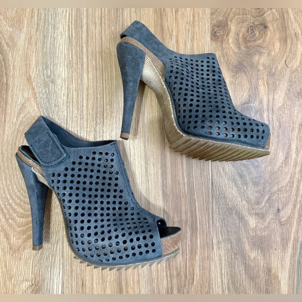Pedro Garcia Spain Perforated Suede Platform Slingback Heels Size 40